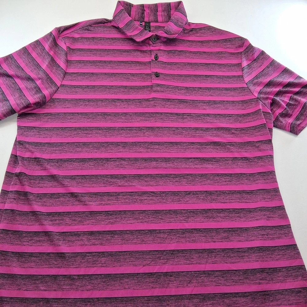 Adidas Men Performance Breathable Short Sleeve Pink Black stripe Polo Shirt XL